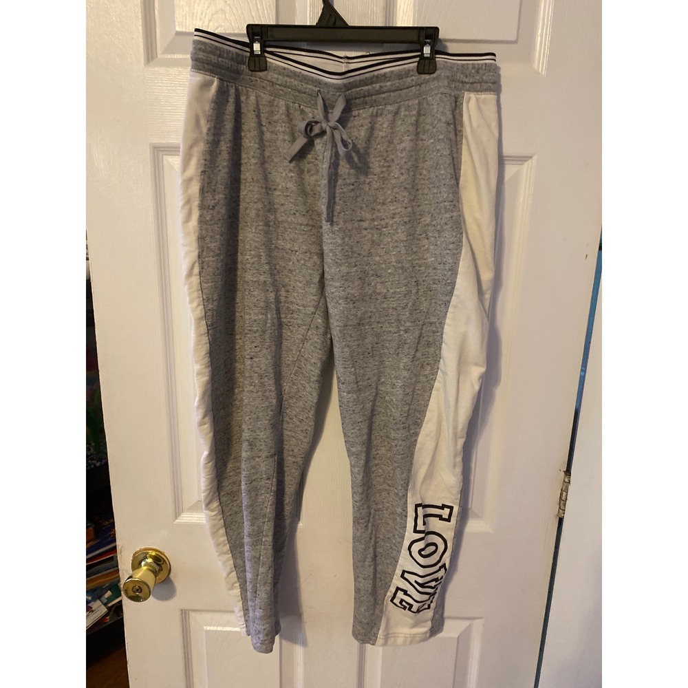 Just Be Gray Marl Love Graphic Jogger Sweatpants Plus Size 1X Striped Waistband